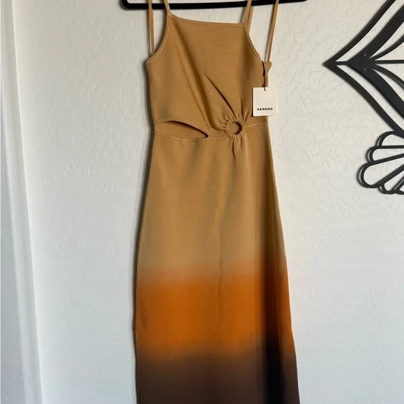 SANDRO - Brown Orange Ombre Midi Dress – NWT – EU 36 (US Small) - Picture 7 of 10